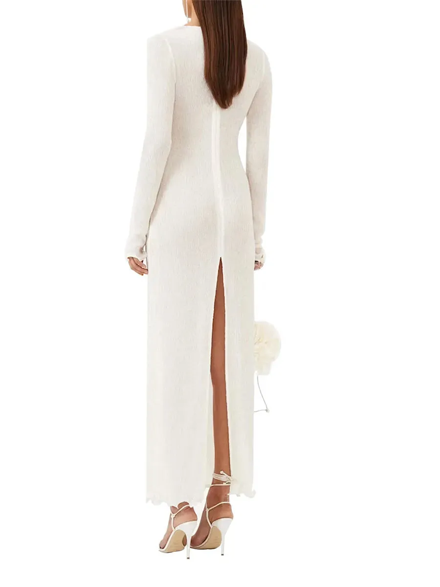 Newest Arrival Women Long Dress Long Sleeve Slit Dress Flower Slim Fit Cocktail Dress for Party Evening