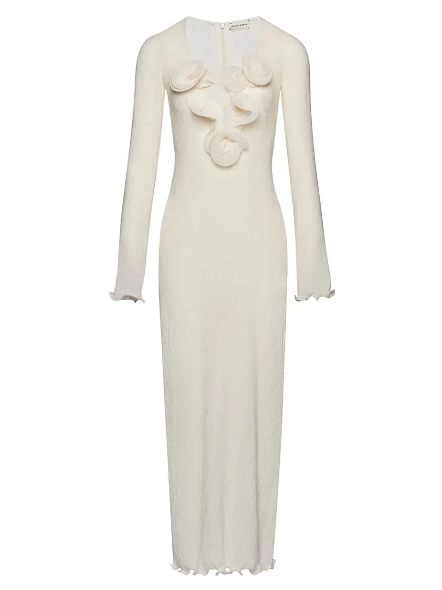 Newest Arrival Women Long Dress Long Sleeve Slit Dress Flower Slim Fit Cocktail Dress for Party Evening