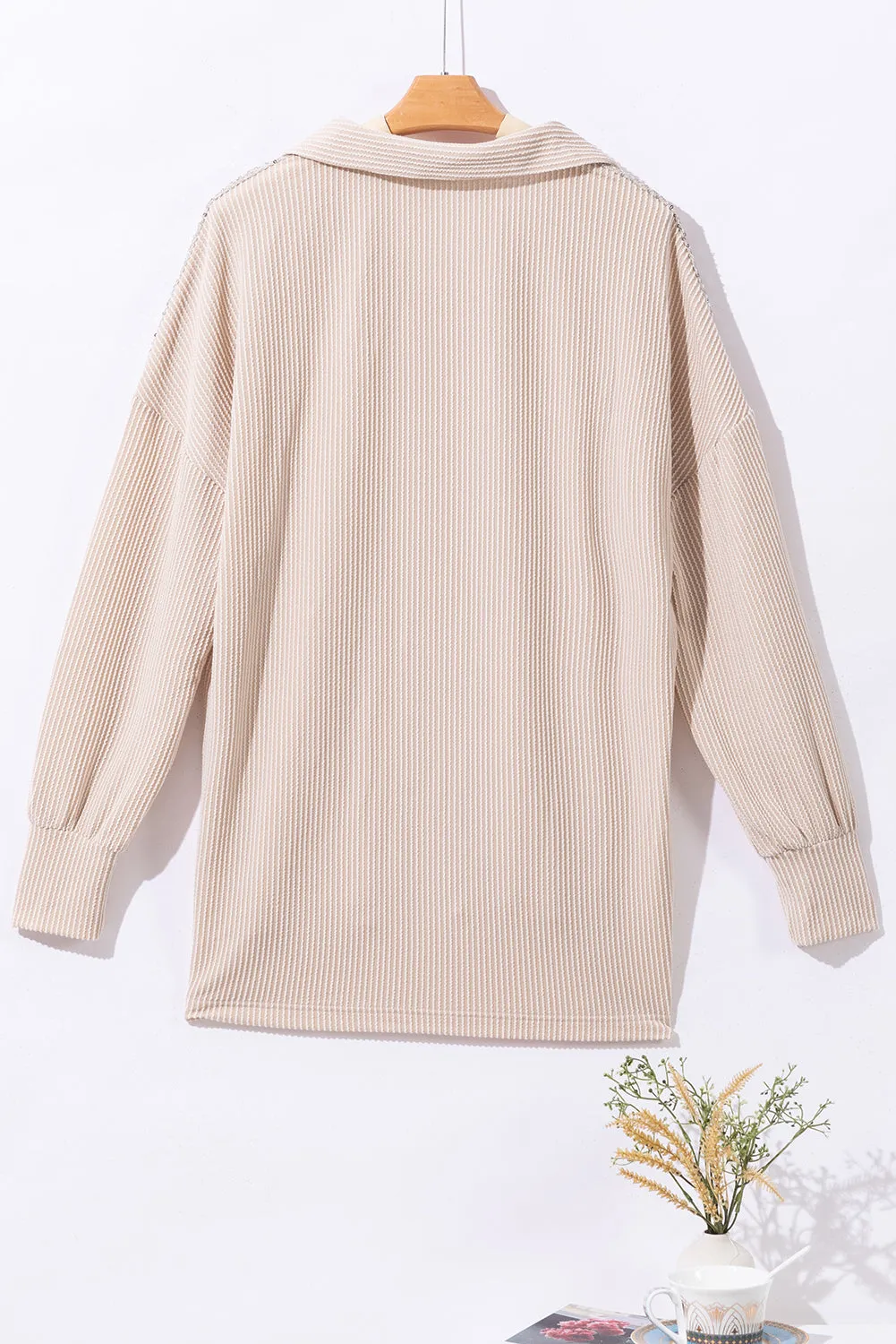 Parchment Sequin Patch Chest Pocket Corded Shacket