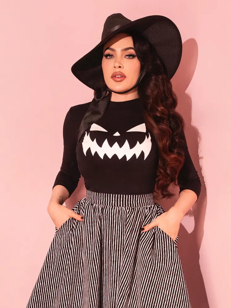 Pumpkin King Glow in the Dark 3/4 Sleeve Top in Black and White - Vixen by Micheline Pitt