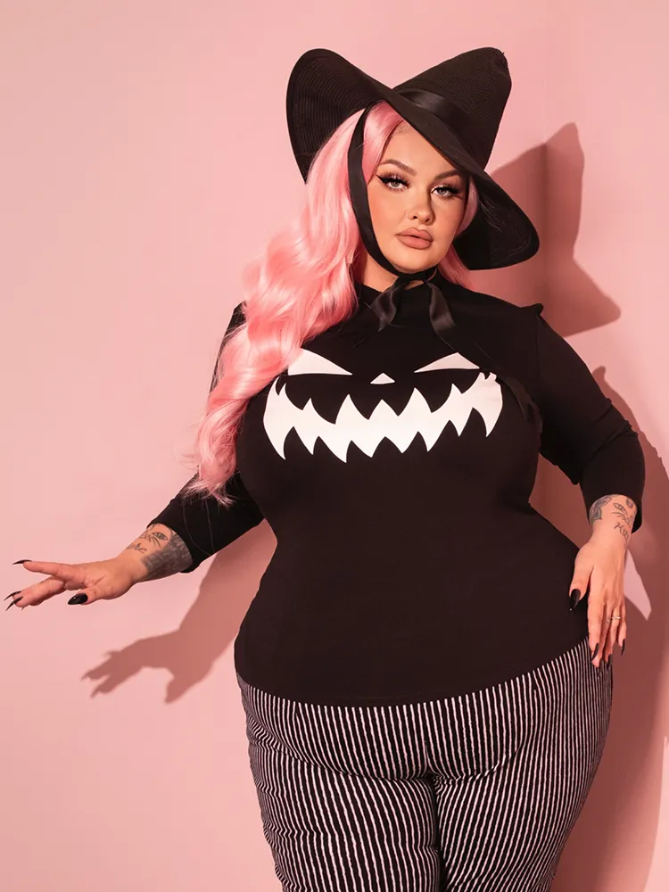 Pumpkin King Glow in the Dark 3/4 Sleeve Top in Black and White - Vixen by Micheline Pitt