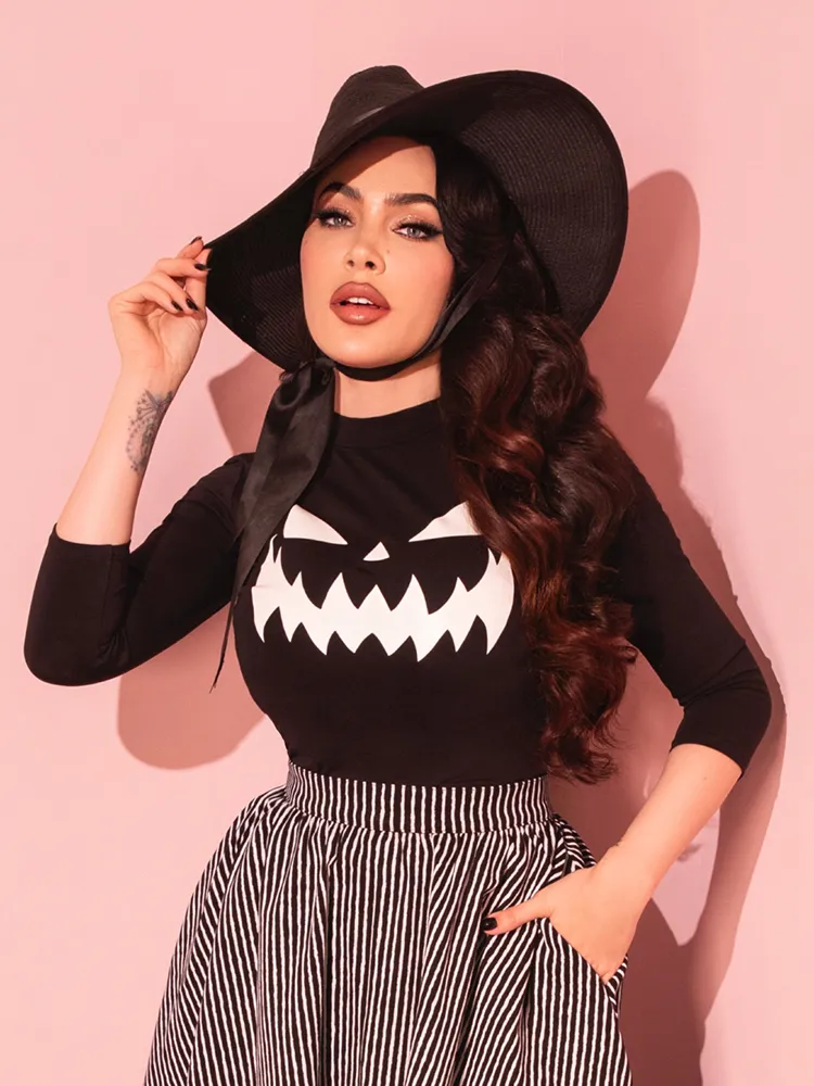 Pumpkin King Glow in the Dark 3/4 Sleeve Top in Black and White - Vixen by Micheline Pitt