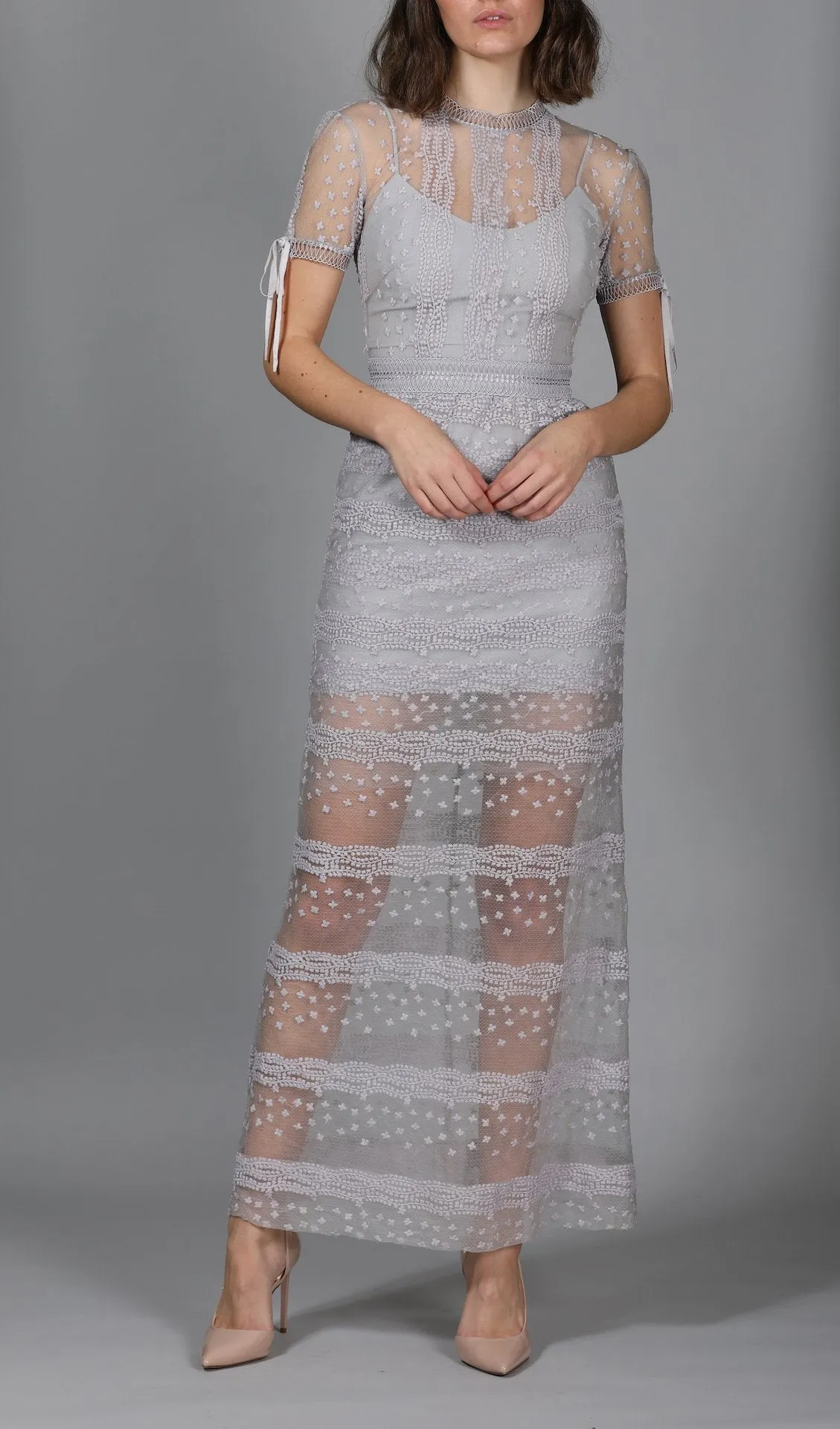 Purple Sheer Floral-Lace Layered Maxi Dress