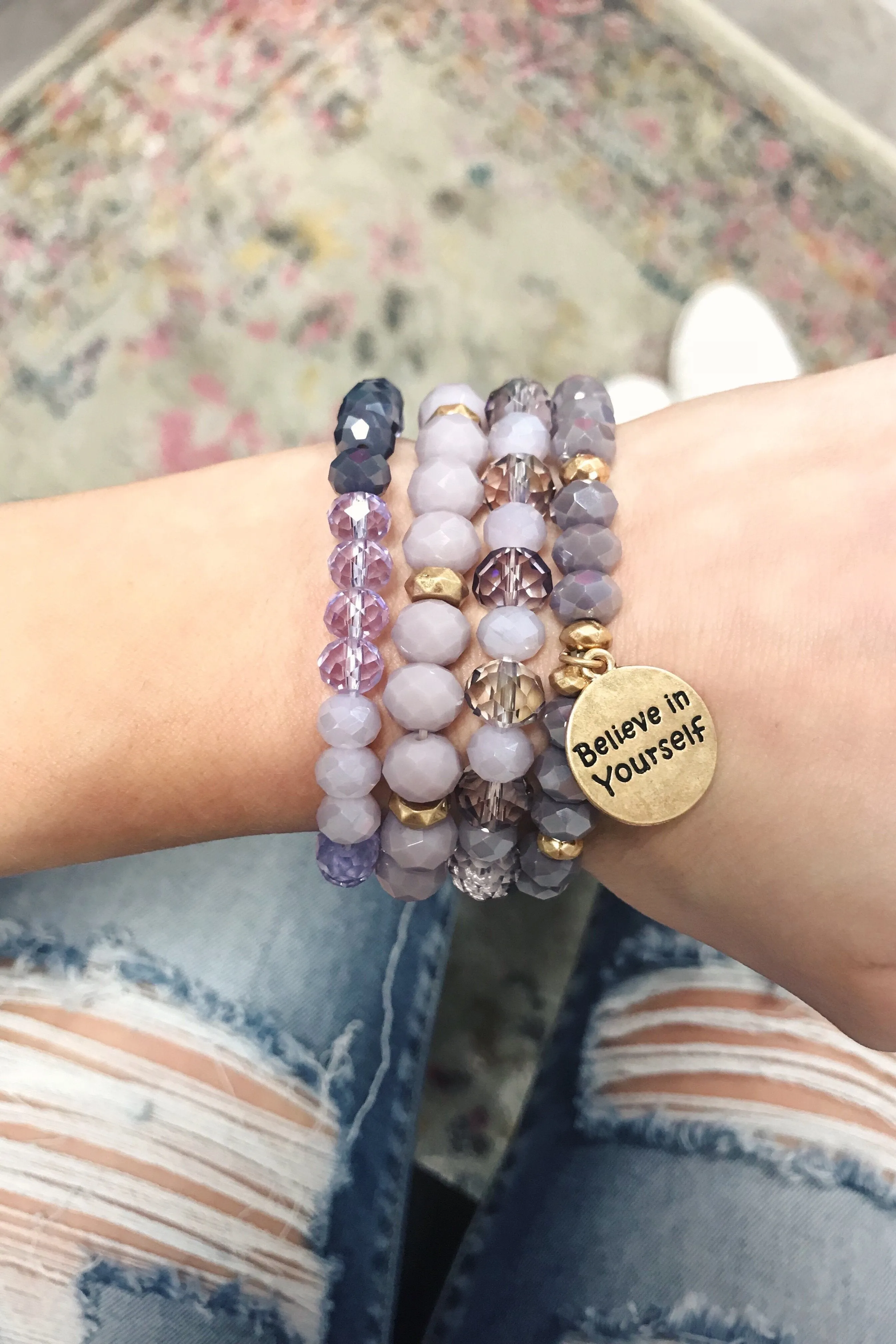 "Believe in Yourself" 4 Layer Bracelet Set- Purple