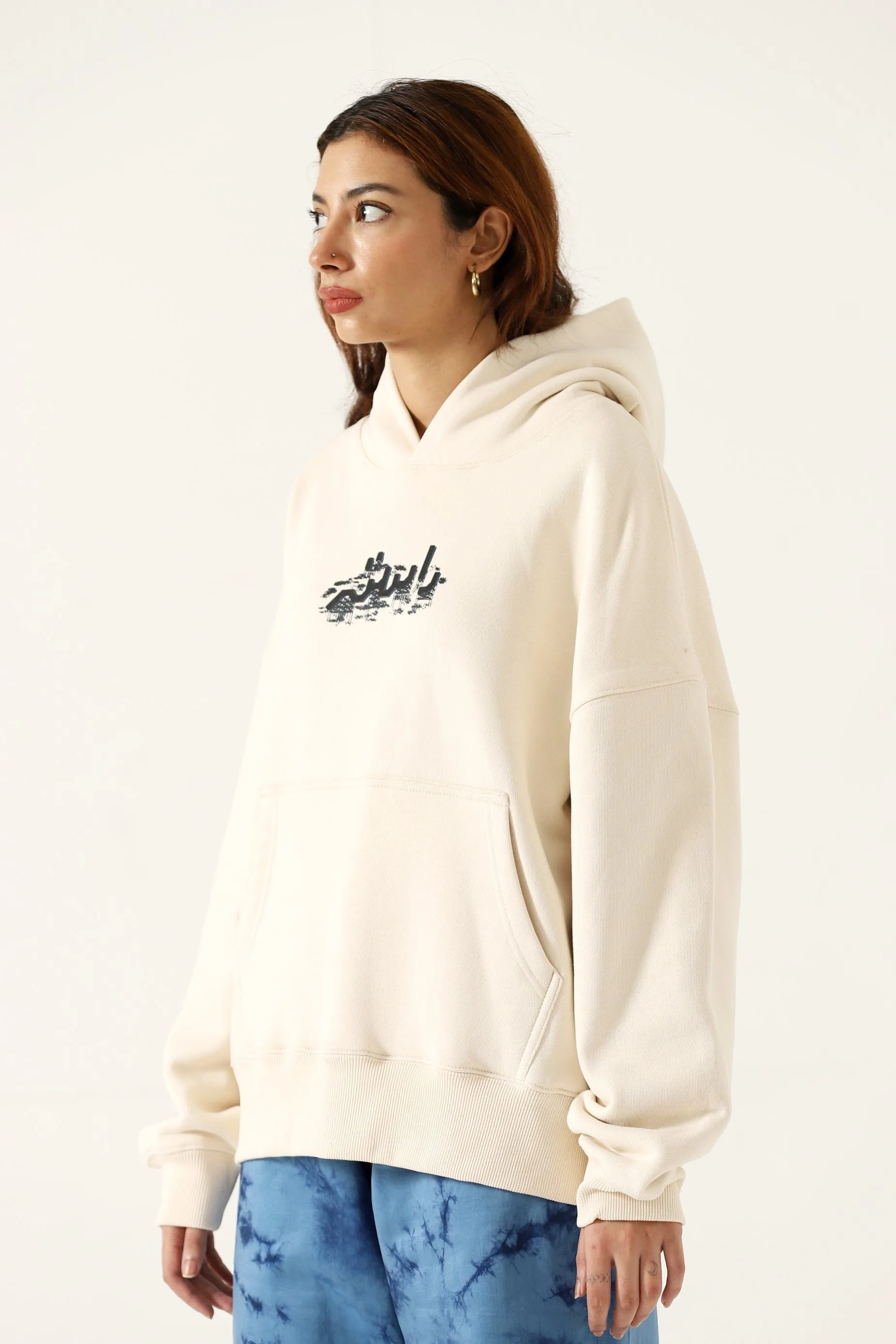 "CHINATOWN" PRINTED BEIGE HOODIE