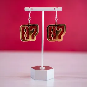 Red Glitter &Gold Mirror 87 Dangles KC Chiefs Football Travis Kelce