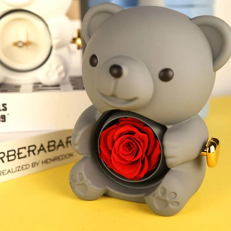 Romantic Eternal Rose Teddy Bear Jewelry Box with Necklace - Perfect Gift for Her