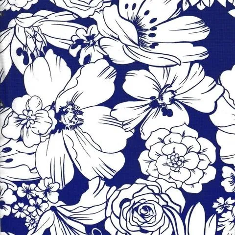 Round Oilcloth Tablecloth Chelsea Flowers on Navy