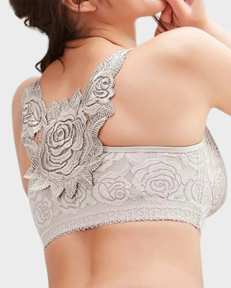 SheCurve® Rose Embroidery Front Closure Bra