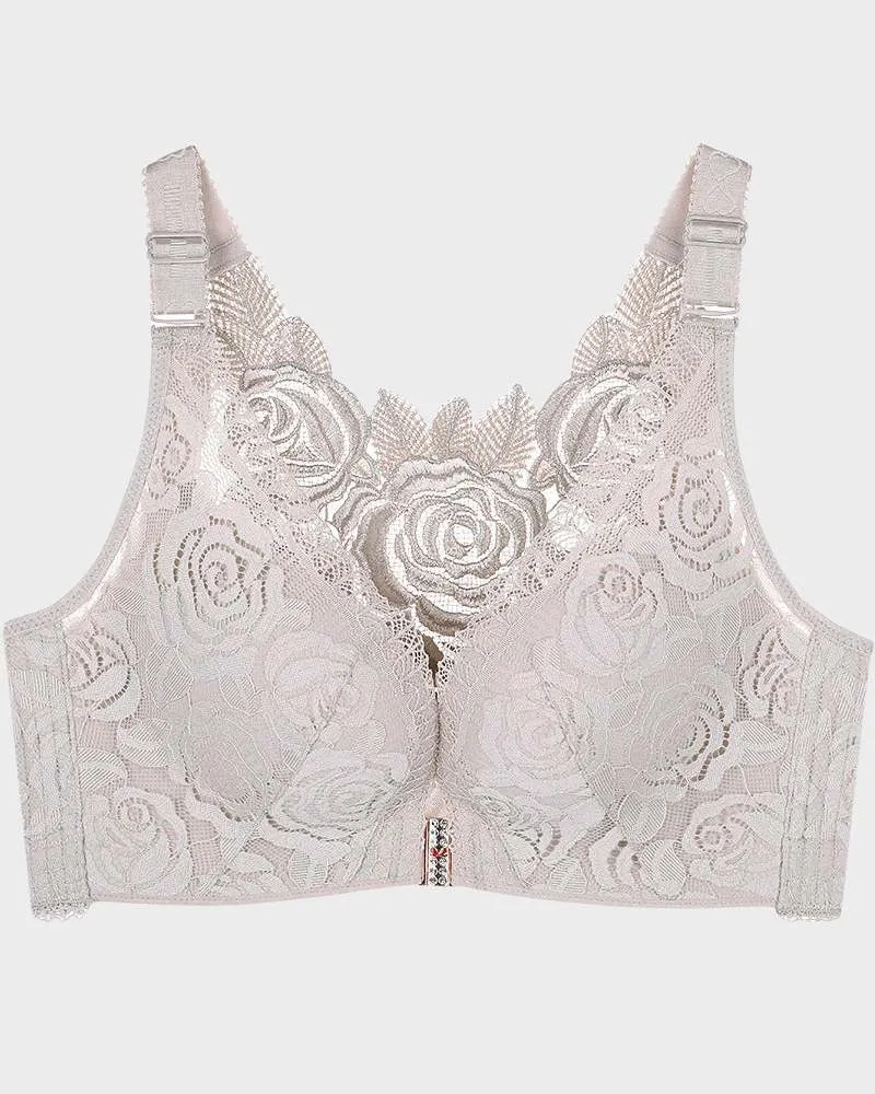 SheCurve® Rose Embroidery Front Closure Bra