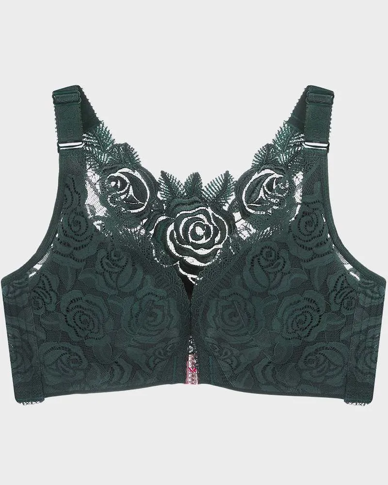 SheCurve® Rose Embroidery Front Closure Bra