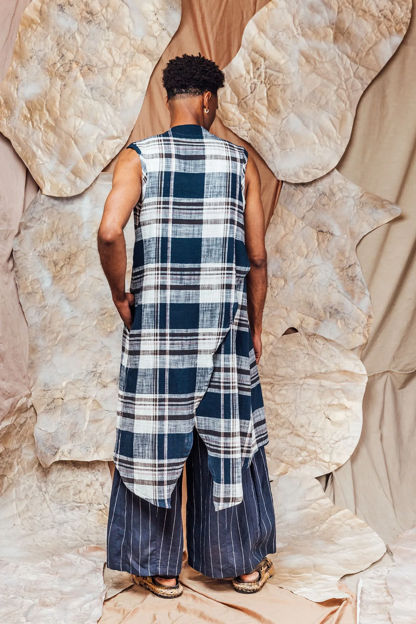 SL23 ISSA DRAPE VEST - MADRAS CHECK