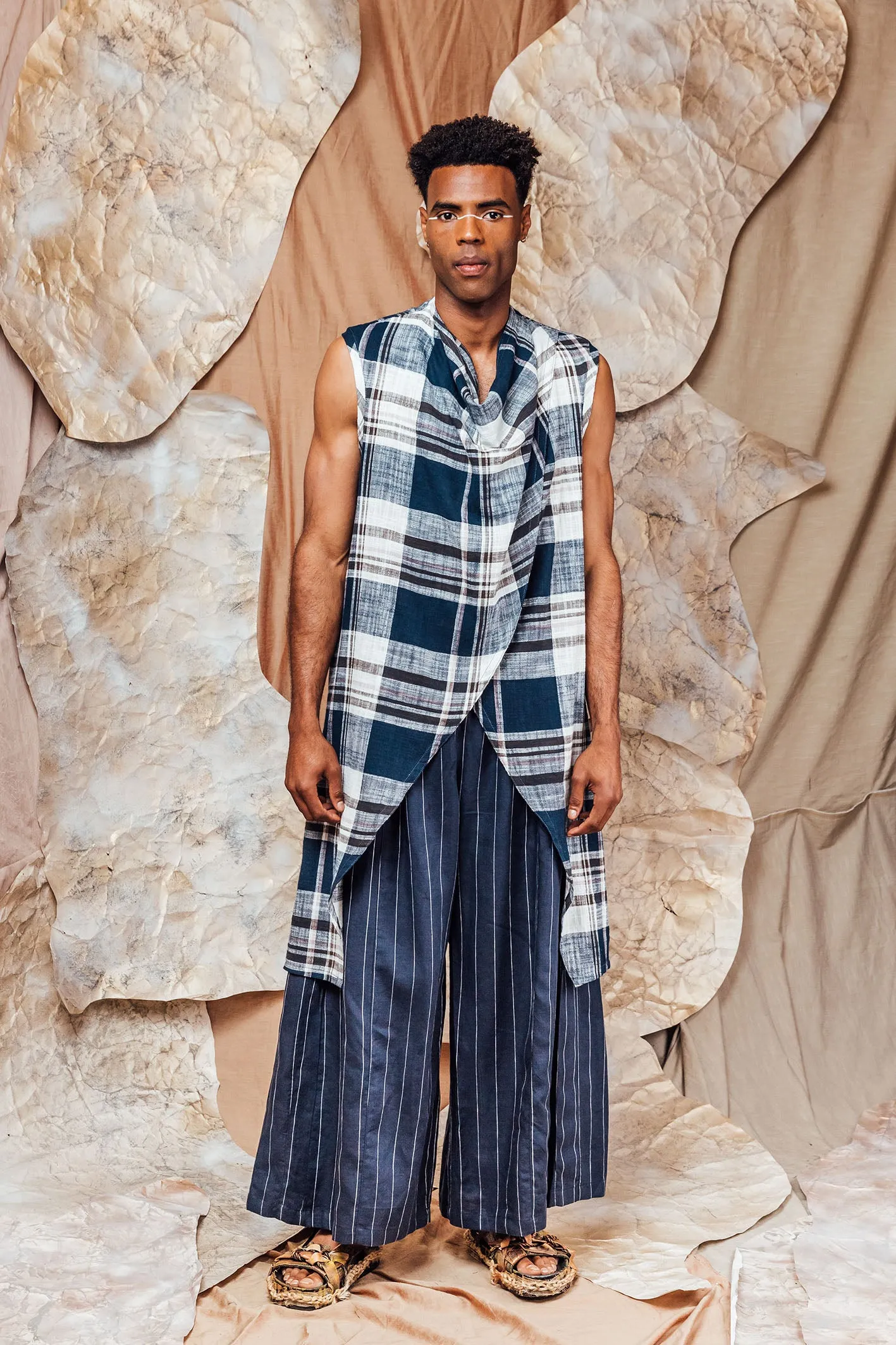 SL23 ISSA DRAPE VEST - MADRAS CHECK