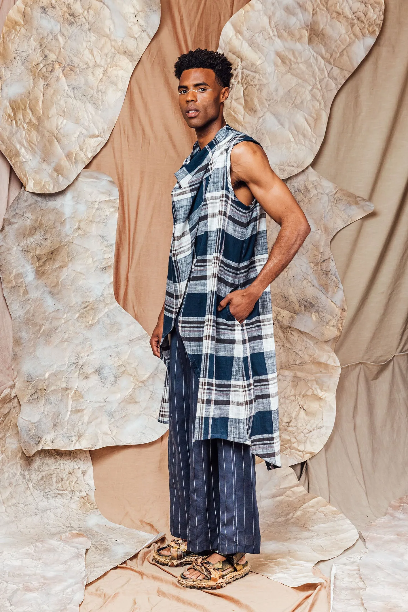 SL23 ISSA DRAPE VEST - MADRAS CHECK