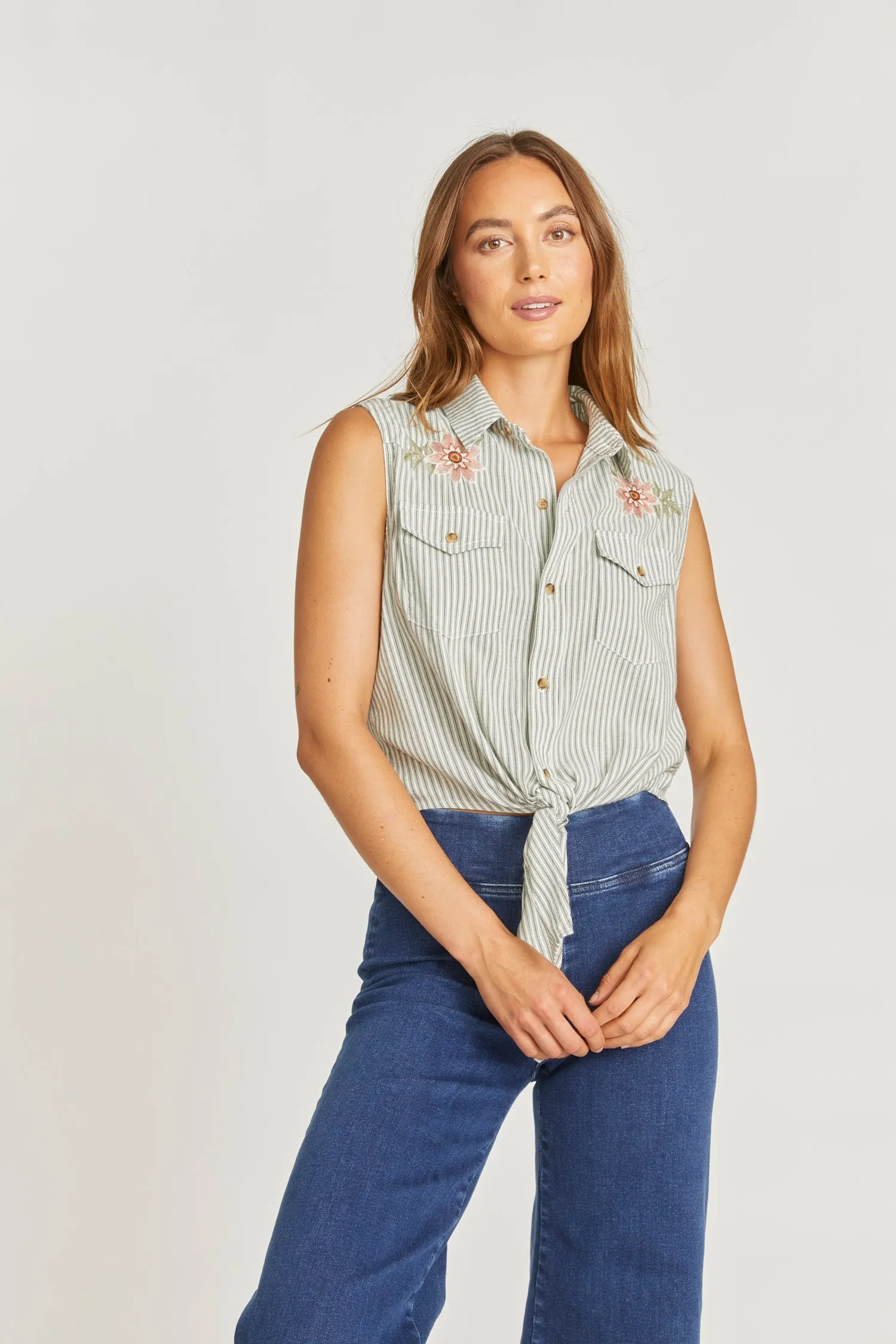Tie Front Top - Spring Neptune