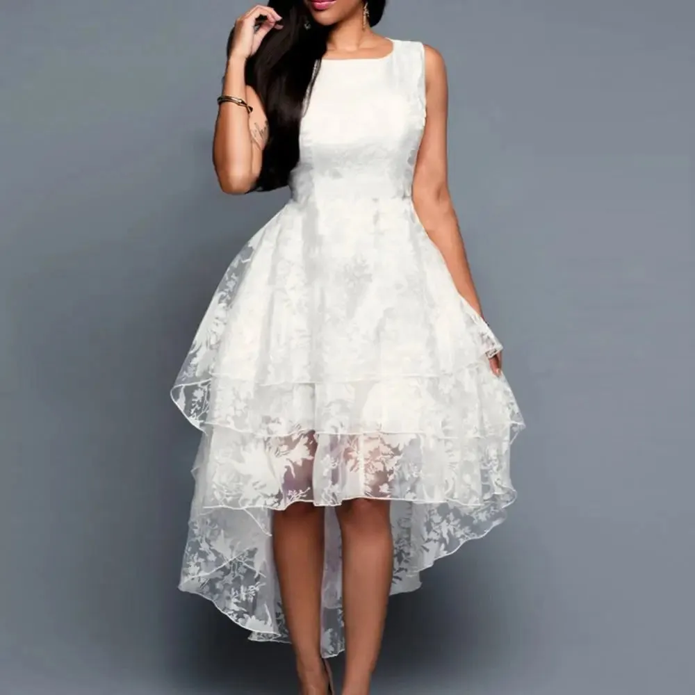 Women Dress Luxury White Sleeveless 3 Layers Lace Irregular Hem Cocktail Party Evening Dresses for Women 2022 vestido robe 