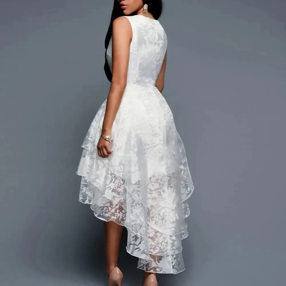 Women Dress Luxury White Sleeveless 3 Layers Lace Irregular Hem Cocktail Party Evening Dresses for Women 2022 vestido robe 
