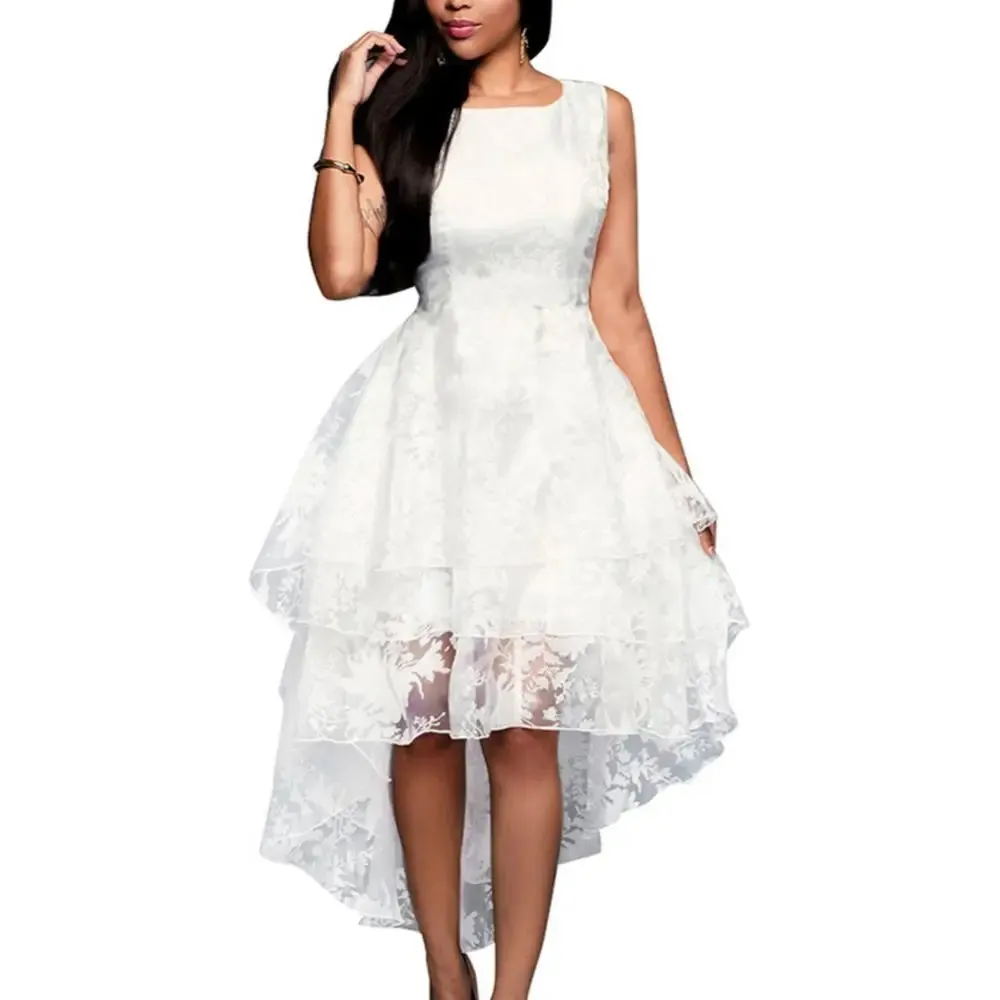 Women Dress Luxury White Sleeveless 3 Layers Lace Irregular Hem Cocktail Party Evening Dresses for Women 2022 vestido robe 