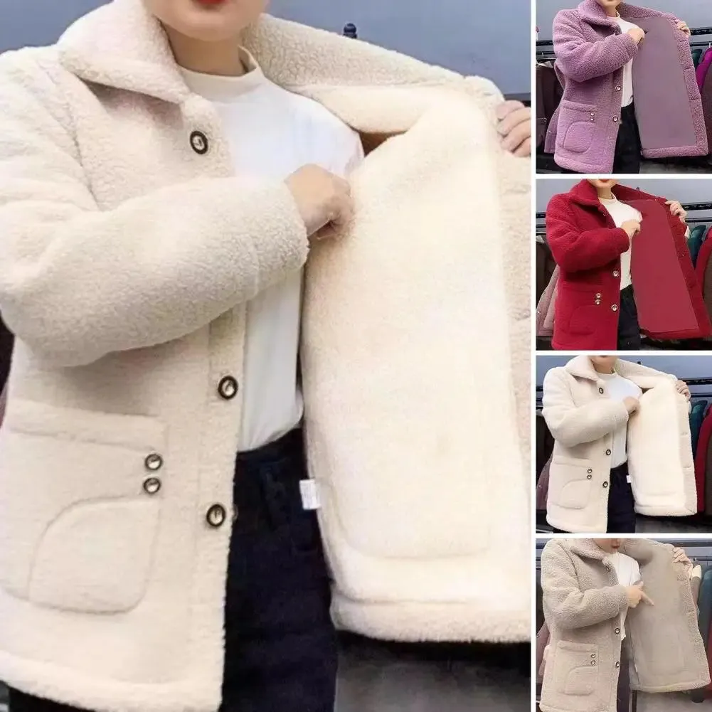 Women Jacket Coat Elegant Jacket Stylish Women's Lapel Long Sleeve Imitation Lamb Wool Coat Thickened Single for Autumn/winter