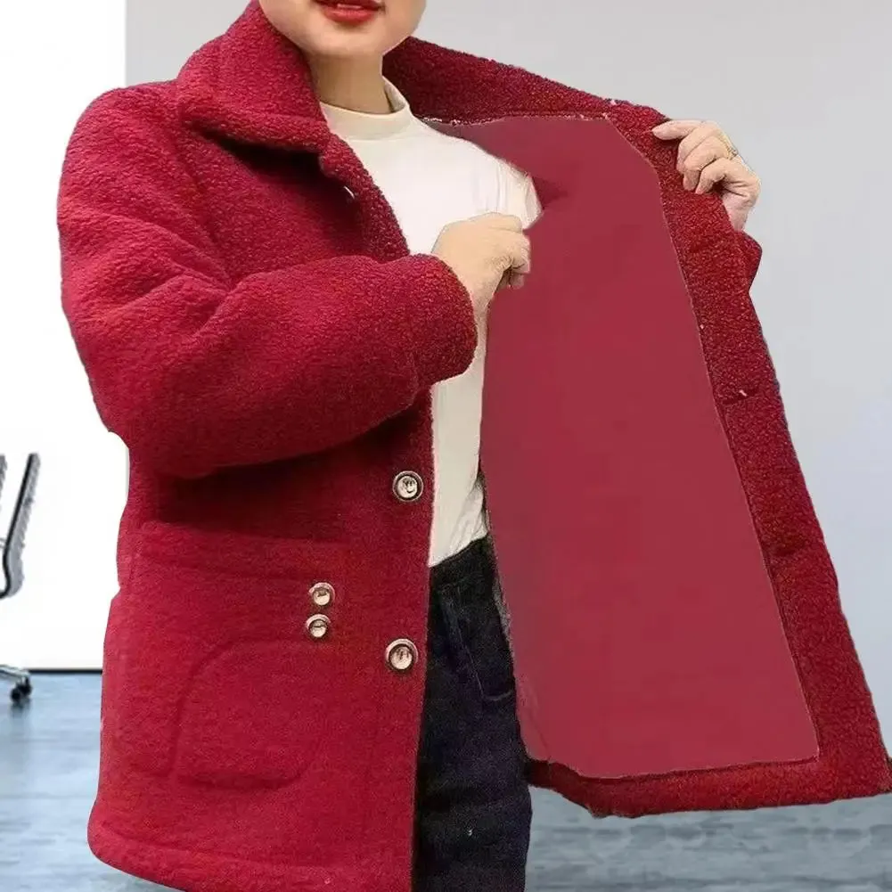 Women Jacket Coat Elegant Jacket Stylish Women's Lapel Long Sleeve Imitation Lamb Wool Coat Thickened Single for Autumn/winter