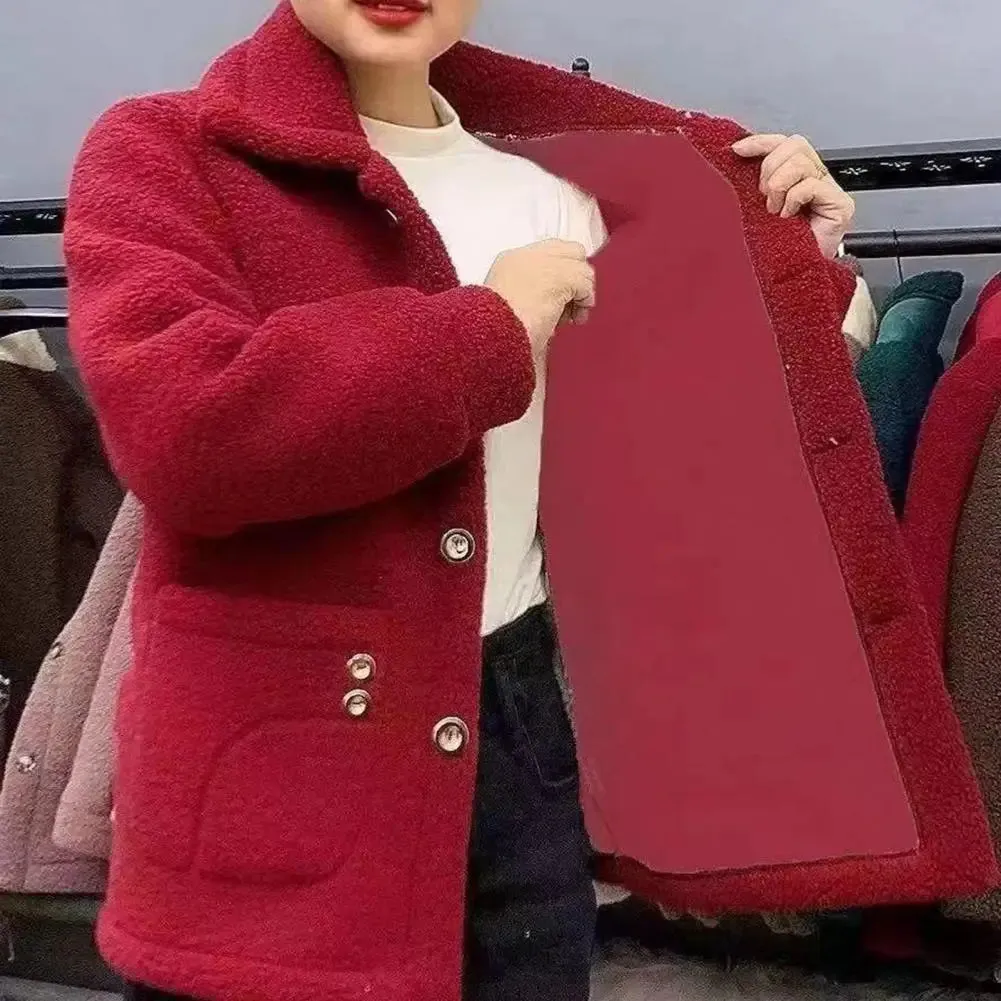 Women Jacket Coat Elegant Jacket Stylish Women's Lapel Long Sleeve Imitation Lamb Wool Coat Thickened Single for Autumn/winter