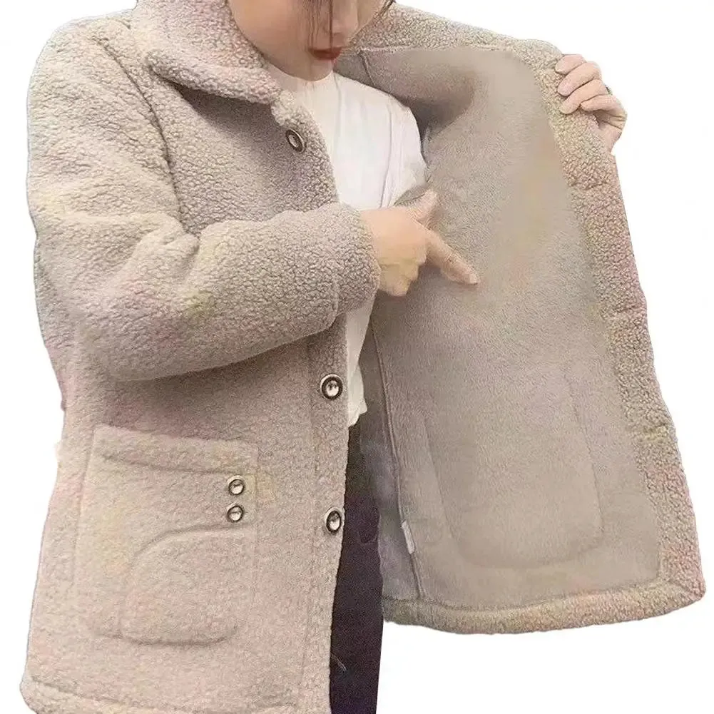 Women Jacket Coat Elegant Jacket Stylish Women's Lapel Long Sleeve Imitation Lamb Wool Coat Thickened Single for Autumn/winter