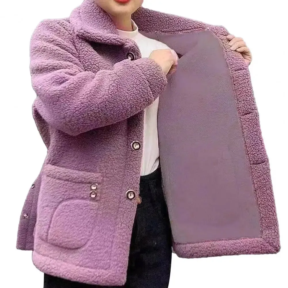 Women Jacket Coat Elegant Jacket Stylish Women's Lapel Long Sleeve Imitation Lamb Wool Coat Thickened Single for Autumn/winter