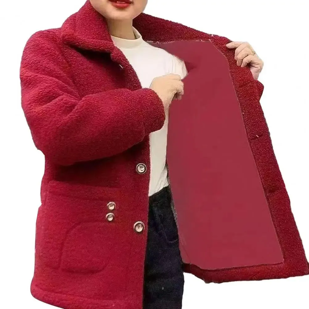 Women Jacket Coat Elegant Jacket Stylish Women's Lapel Long Sleeve Imitation Lamb Wool Coat Thickened Single for Autumn/winter