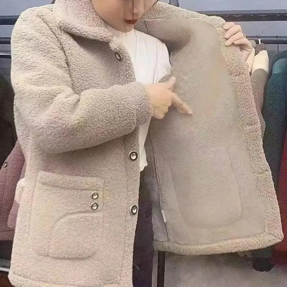 Women Jacket Coat Elegant Jacket Stylish Women's Lapel Long Sleeve Imitation Lamb Wool Coat Thickened Single for Autumn/winter
