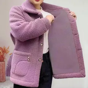 Women Jacket Coat Elegant Jacket Stylish Women's Lapel Long Sleeve Imitation Lamb Wool Coat Thickened Single for Autumn/winter
