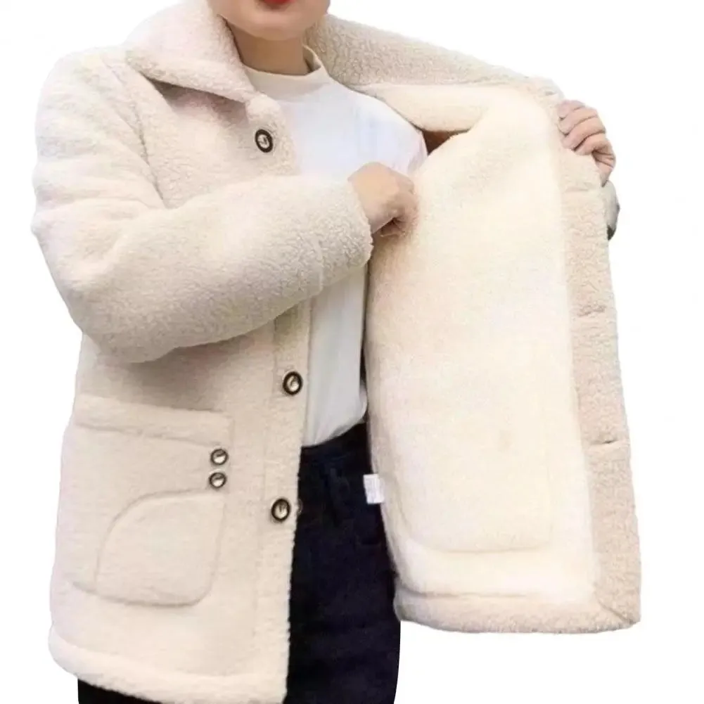 Women Jacket Coat Elegant Jacket Stylish Women's Lapel Long Sleeve Imitation Lamb Wool Coat Thickened Single for Autumn/winter