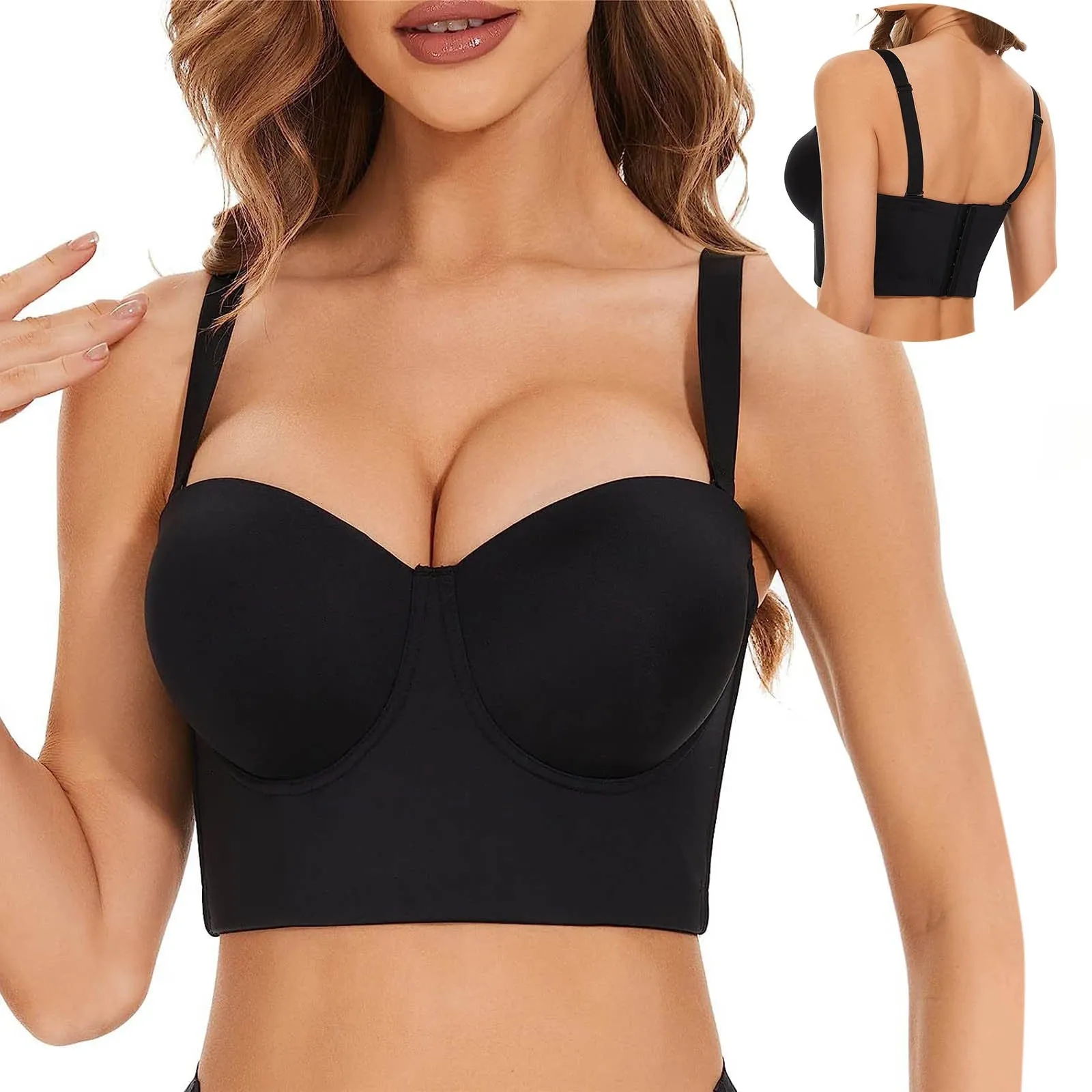 Women Low Back Anti Slip Strapless Bra Longline Multi Way Push Up Bra - bucketstores.com