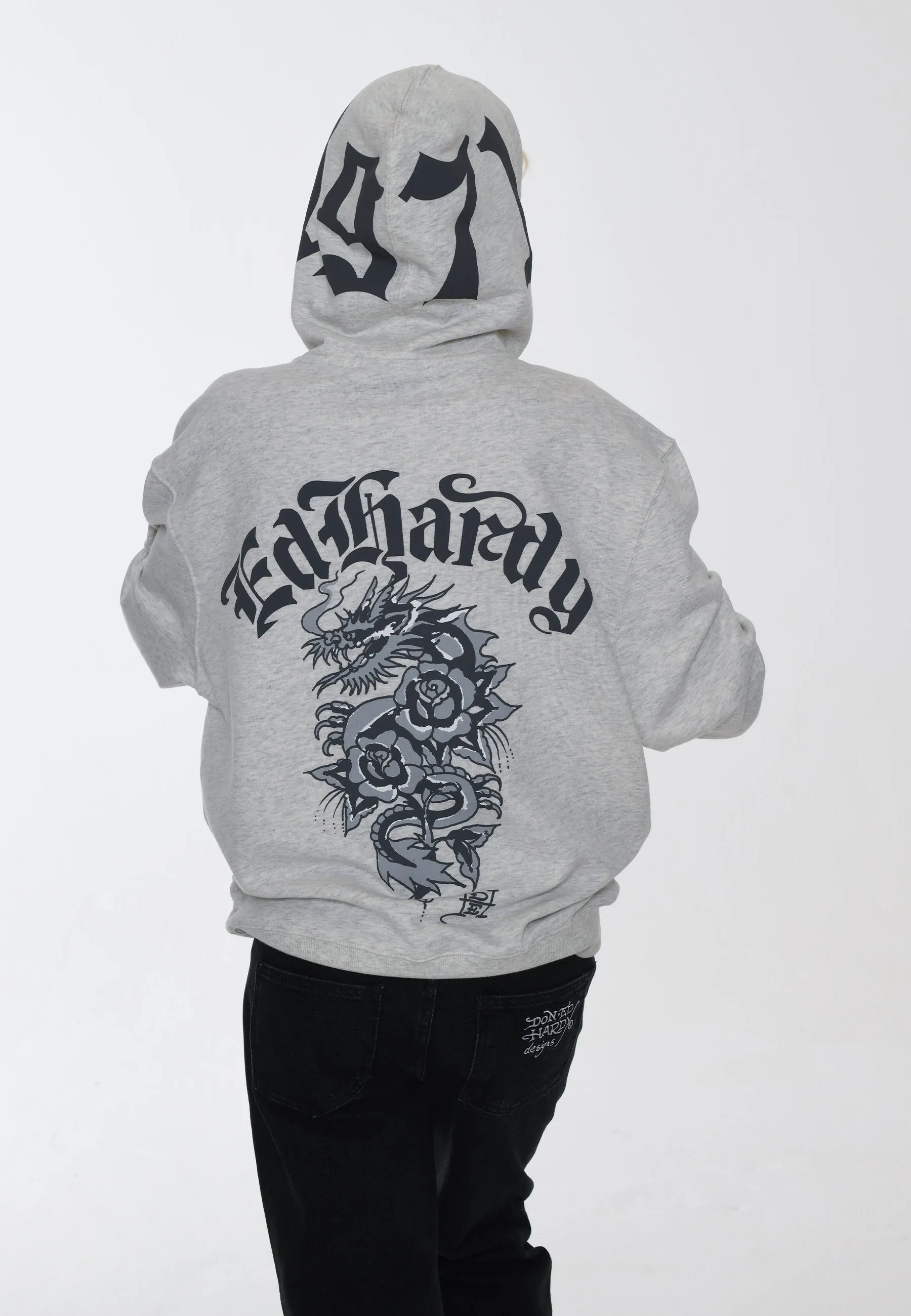 Womens Dragon Rose Zip Through Hoodie - Beige Marl