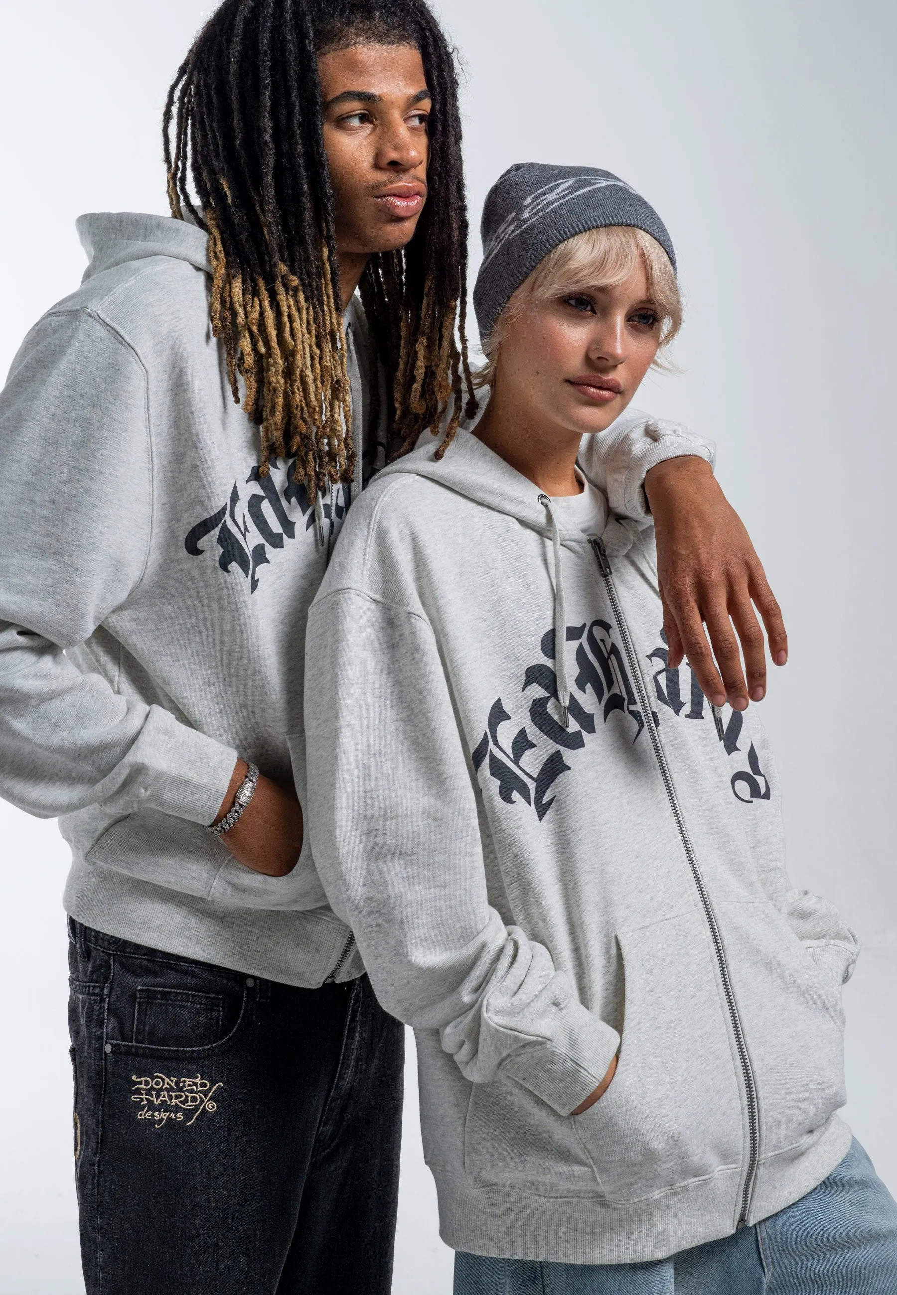 Womens Dragon Rose Zip Through Hoodie - Beige Marl