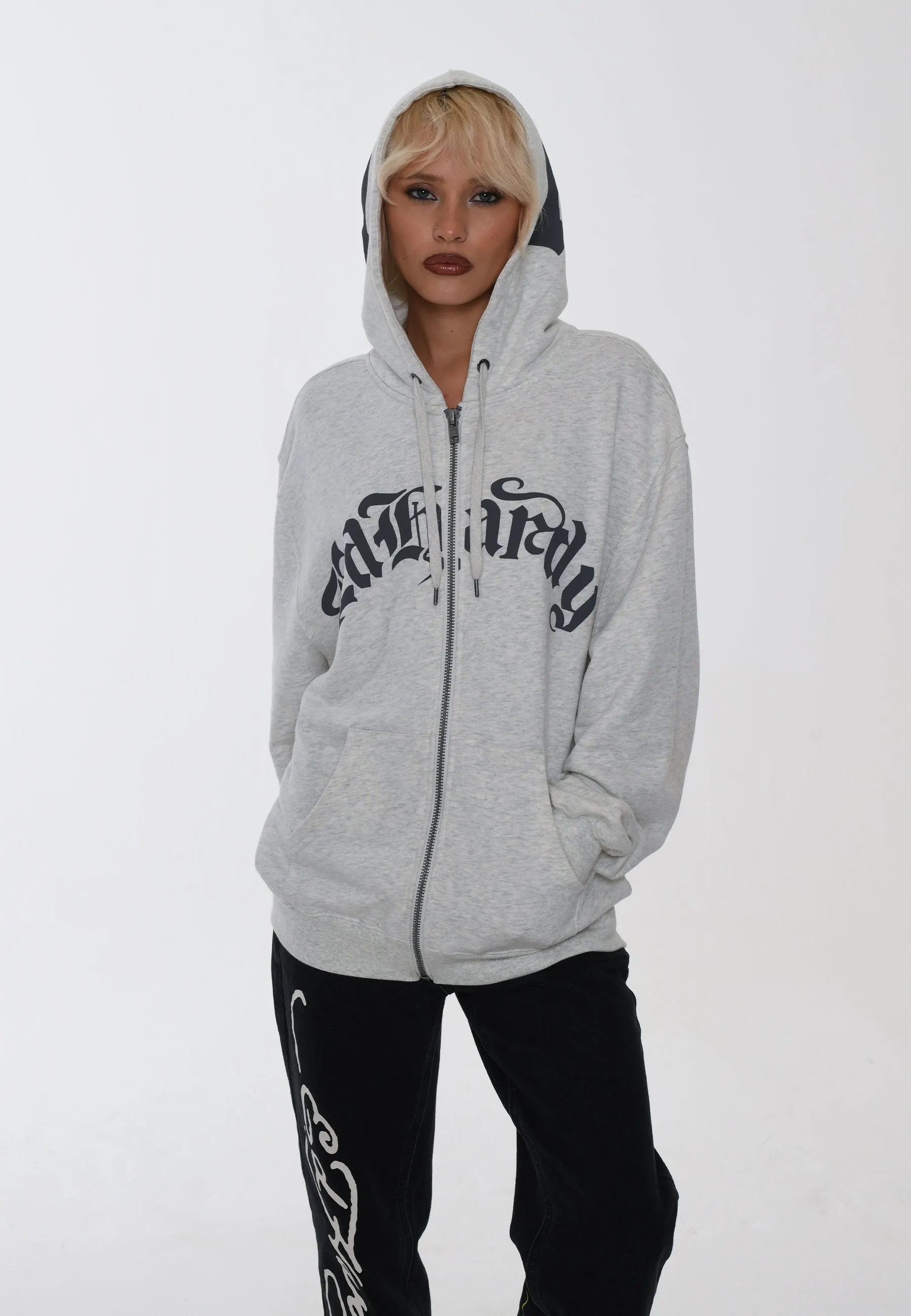 Womens Dragon Rose Zip Through Hoodie - Beige Marl