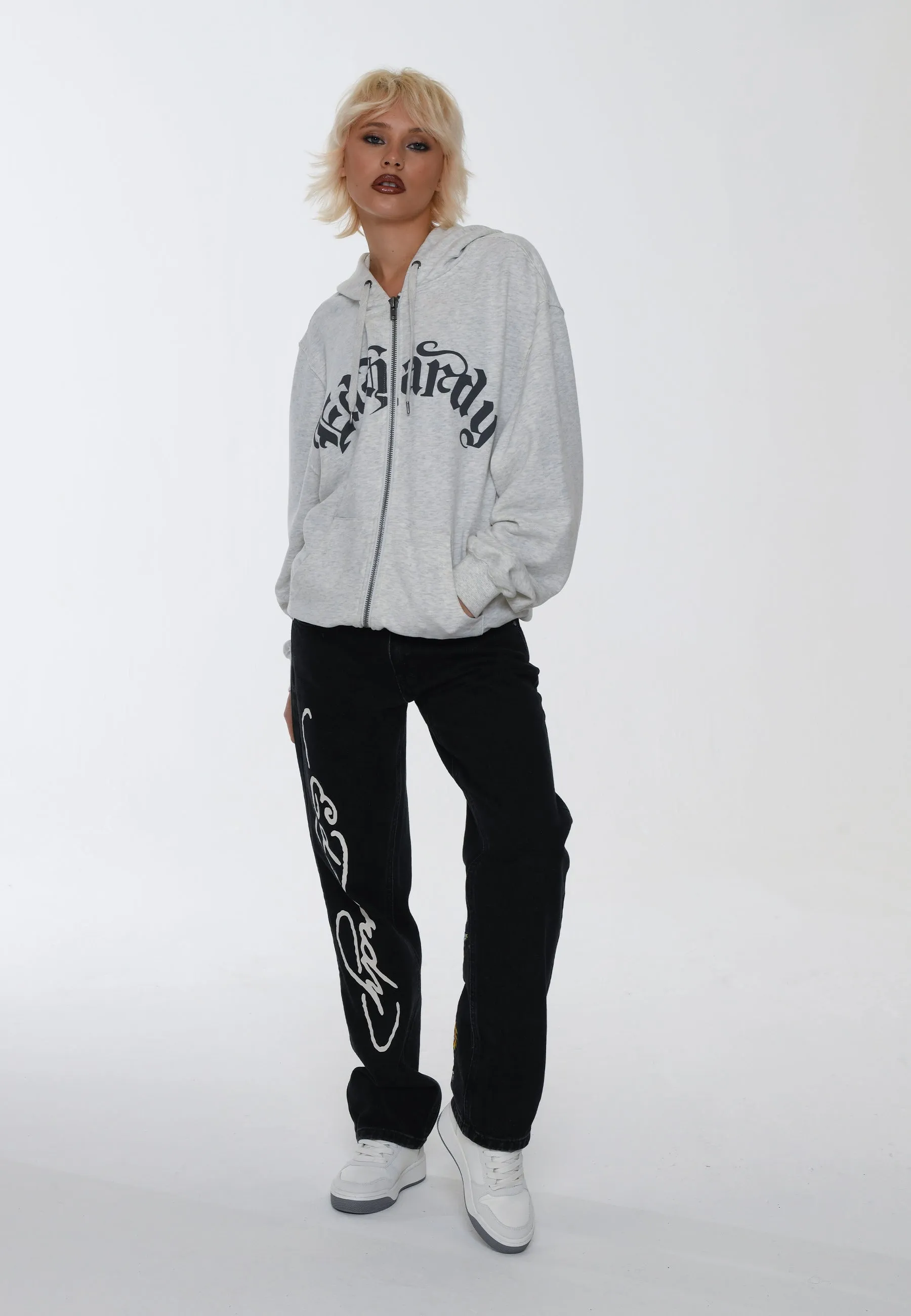 Womens Dragon Rose Zip Through Hoodie - Beige Marl