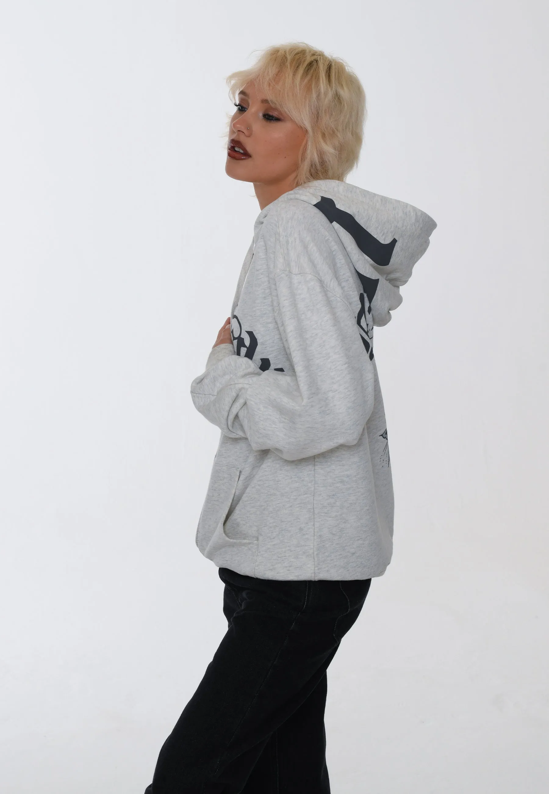 Womens Dragon Rose Zip Through Hoodie - Beige Marl